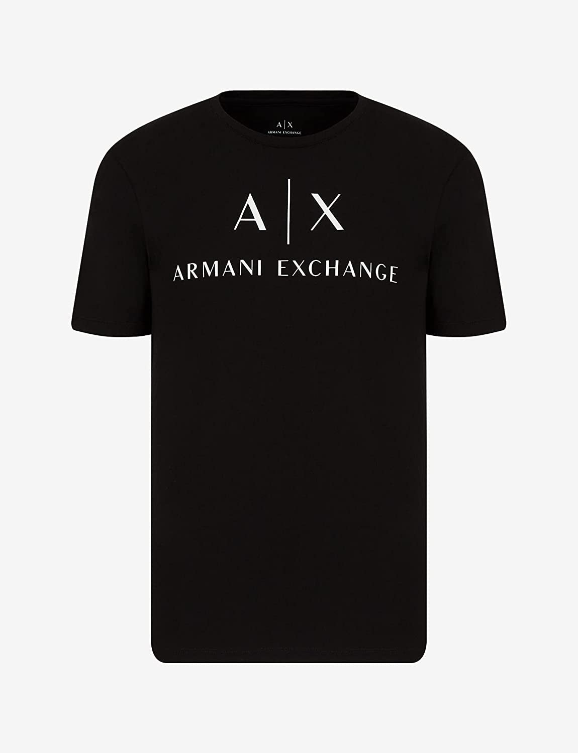 Camiseta masculina com estampa gráfica e logotipo A|X Armani Exchange, preta, tamanho extragrande