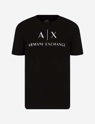 Camiseta masculina com estampa gráfica e logotipo A|X Armani Exchange, preta, tamanho extragrande