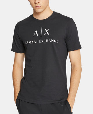Camiseta masculina com estampa gráfica e logotipo A|X Armani Exchange, preta, tamanho extragrande