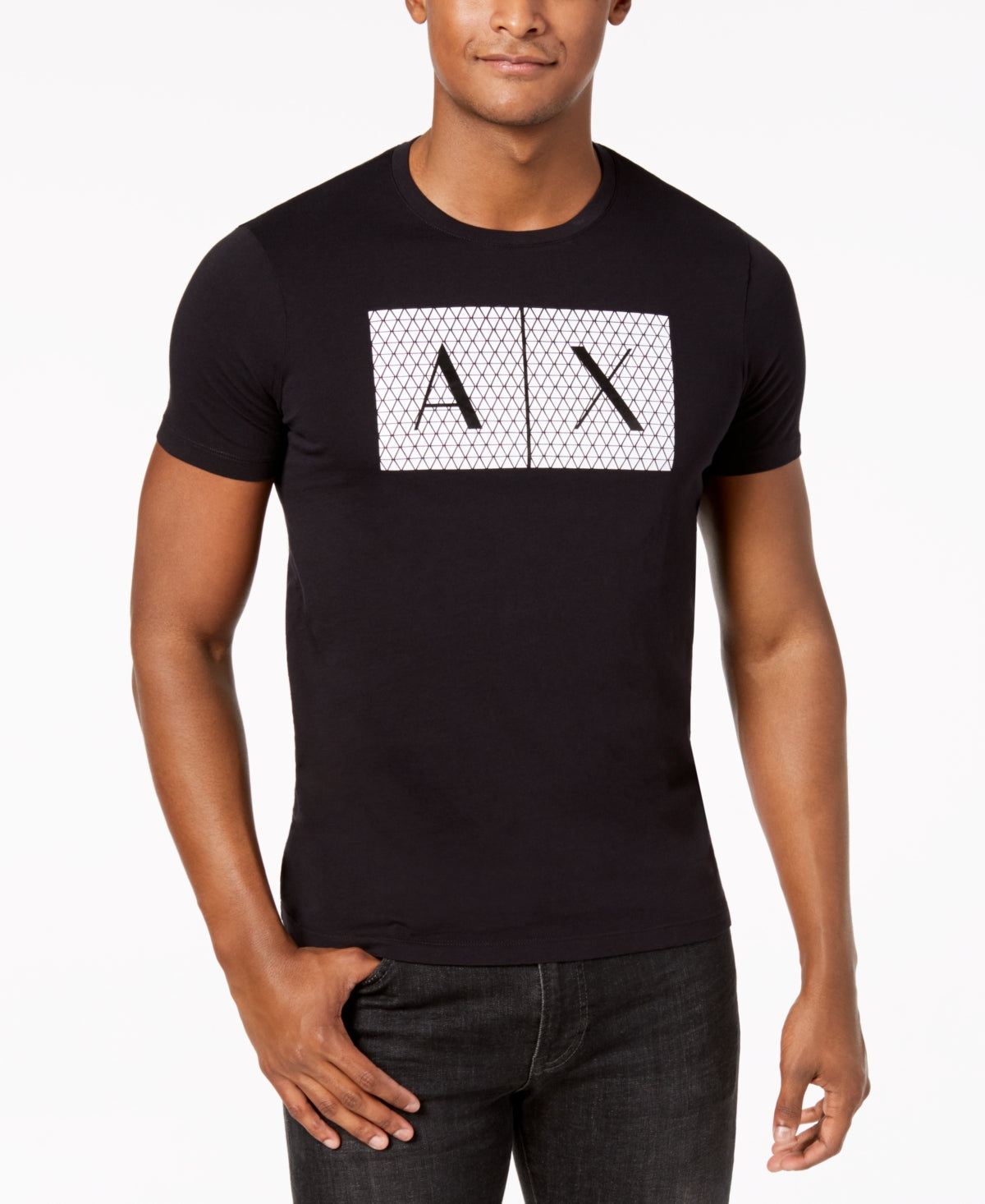 Camiseta Masculina AX Armani Exchange Foundation Triangulation Preta Tamanho Grande