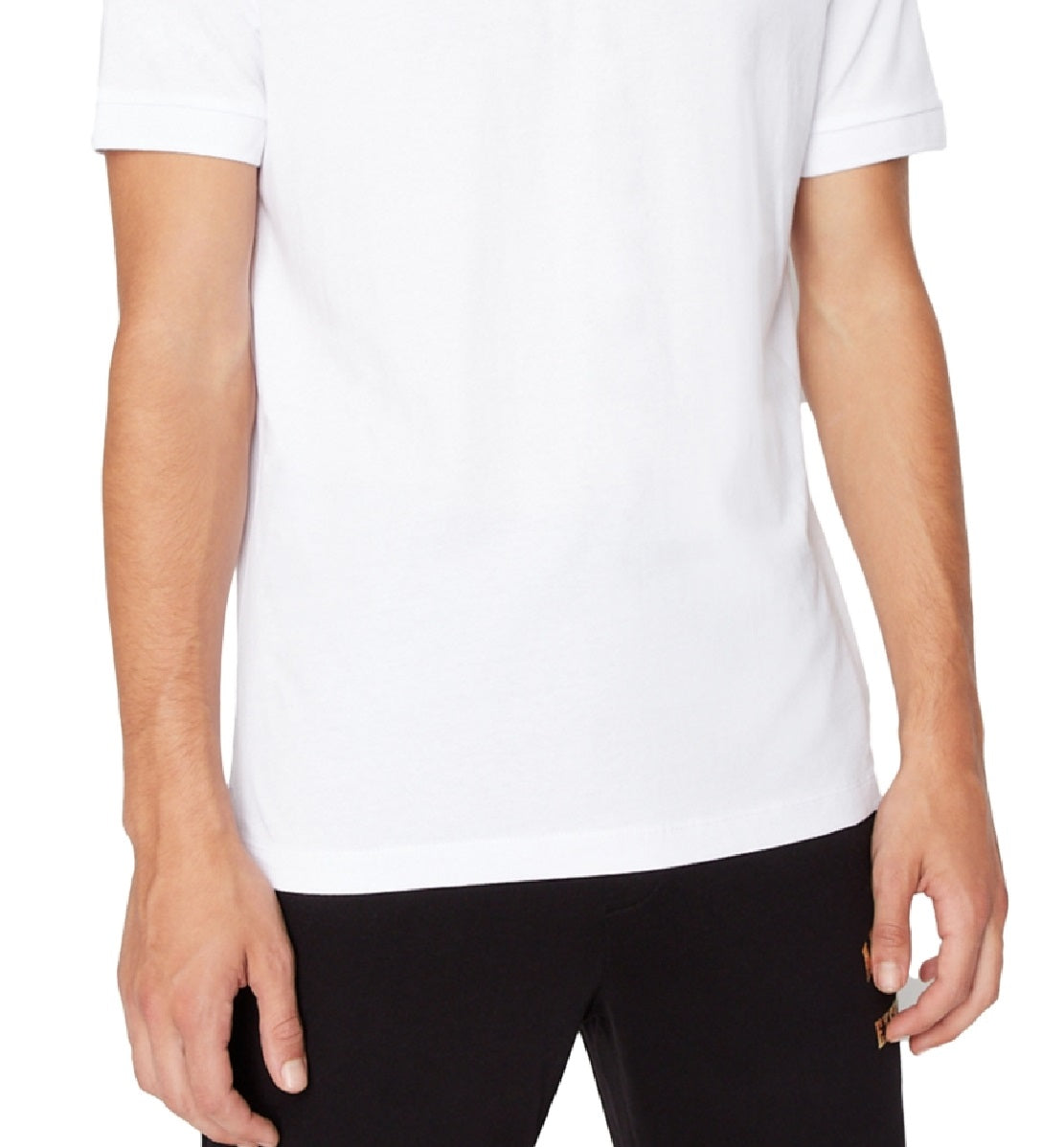 Camisa polo masculina com logotipo metálico A|X Armani Exchange, branca, tamanho médio