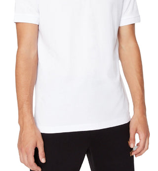 Camisa polo masculina com logotipo metálico A|X Armani Exchange, branca, tamanho médio