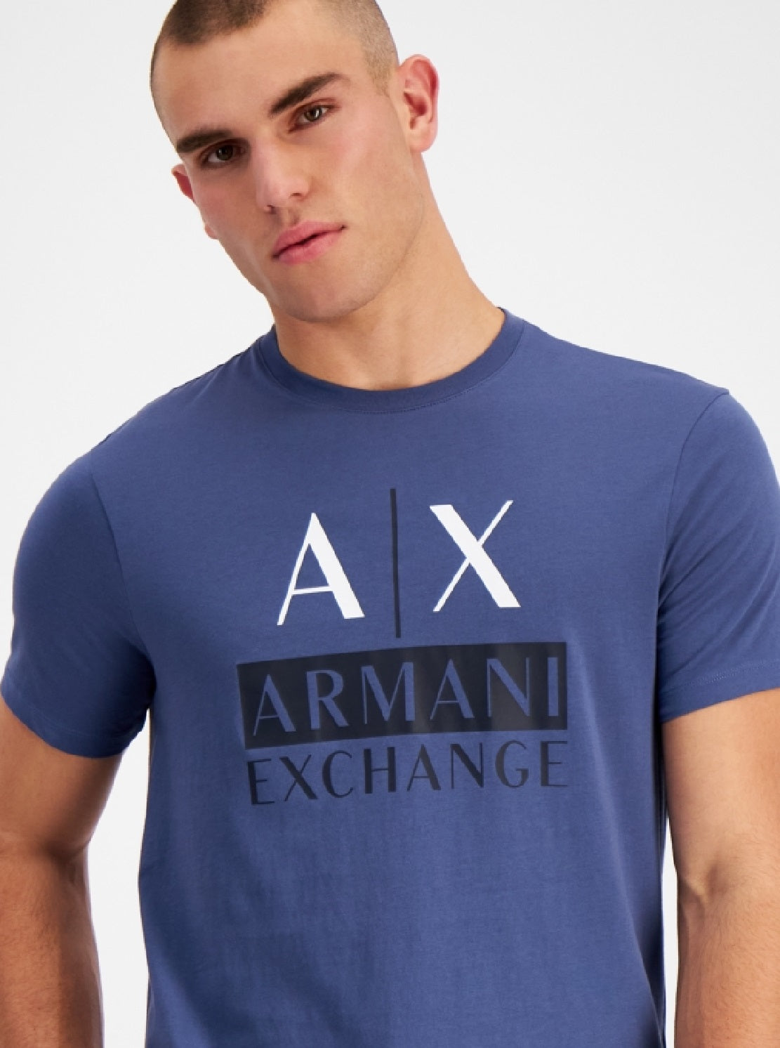 Camiseta masculina A|X Armani Exchange com estampa gráfica Double Ax, azul, tamanho médio