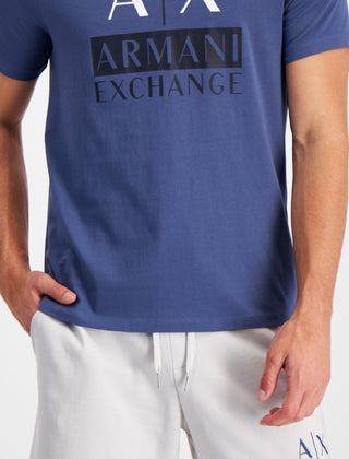 Camiseta masculina A|X Armani Exchange com estampa gráfica Double Ax, azul, tamanho médio