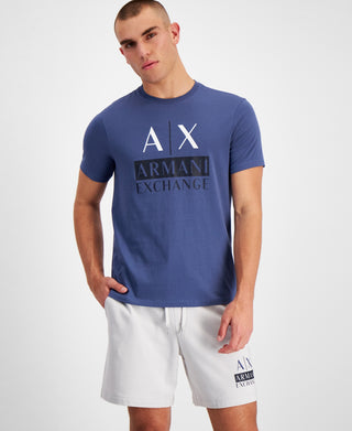 Camiseta masculina A|X Armani Exchange com estampa gráfica Double Ax, azul, tamanho médio