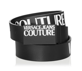 Cinto de couro com fivela de logotipo Versace Jeans Couture feminino, preto, tamanho M