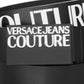 Cinto de couro com fivela de logotipo Versace Jeans Couture feminino, preto, tamanho M