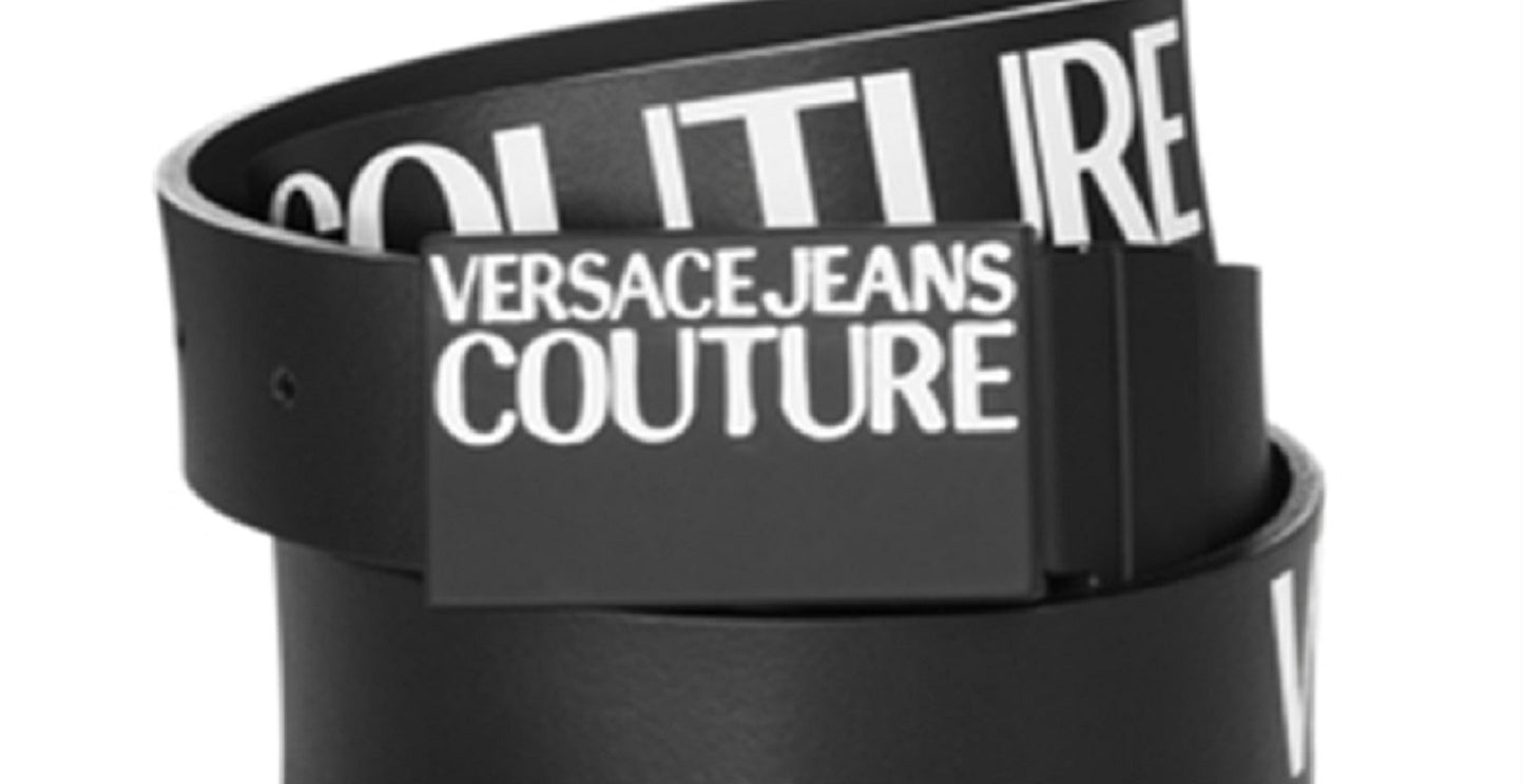 Cinto de couro com fivela de logotipo Versace Jeans Couture feminino, preto, tamanho M