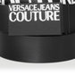 Cinto de couro com fivela de logotipo Versace Jeans Couture feminino, preto, tamanho M