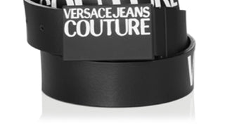 Cinto de couro com fivela de logotipo Versace Jeans Couture feminino, preto, tamanho M
