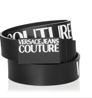 Cinto de couro com fivela de logotipo Versace Jeans Couture feminino, preto, tamanho regular