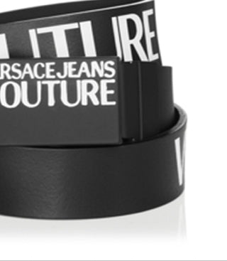 Cinto de couro com fivela de logotipo Versace Jeans Couture feminino, preto, tamanho regular