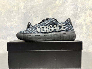 Versace Men's La Greca Lace Up Sneakers Black/Grey Size 14