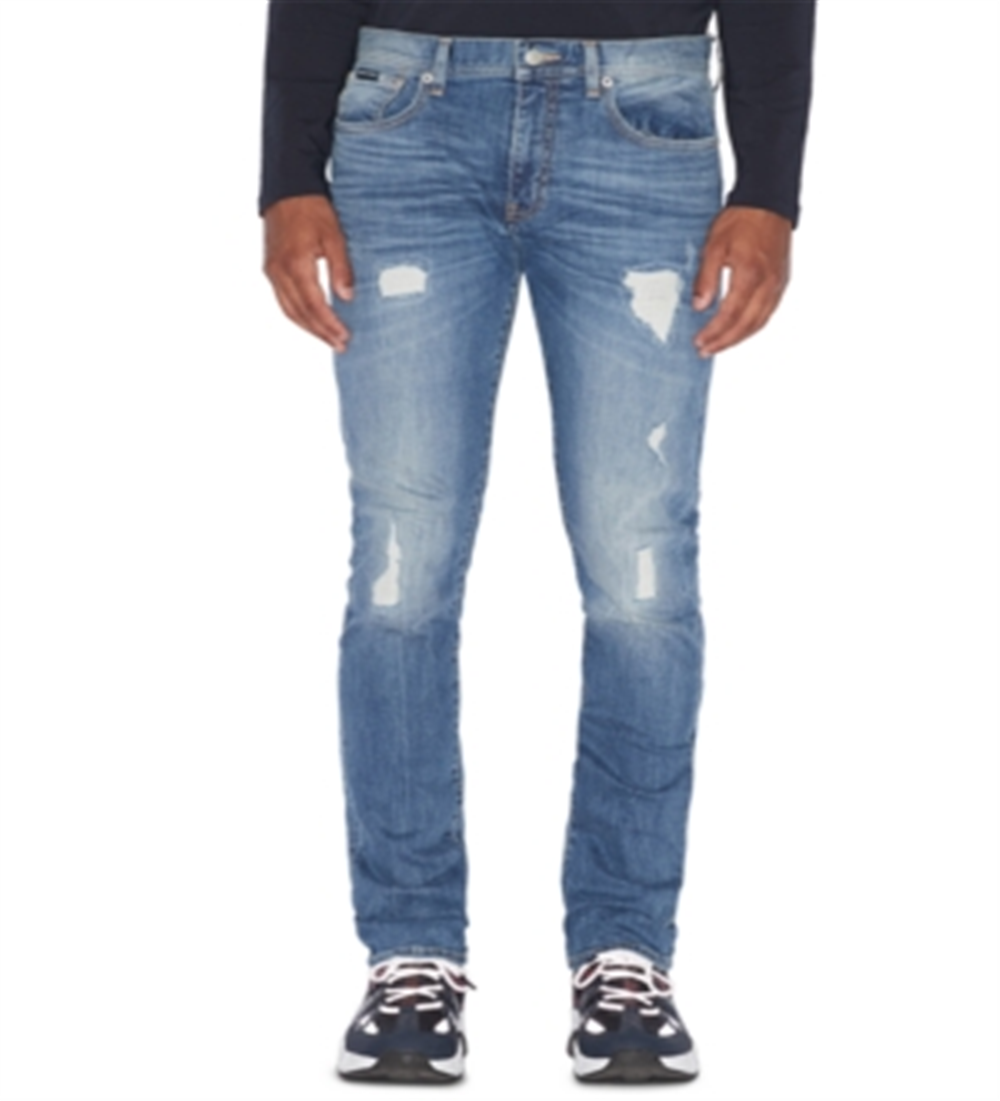 Calça Jeans Masculina AX Armani Exchange Slim Fit Stretch Destroyed Azul Tamanho 30X32