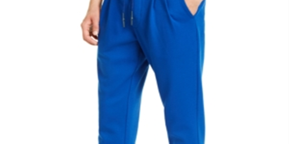 Calça de moletom masculina AX Armani Exchange com ajuste reto e pregas e estampa de logotipo, azul, tamanho médio