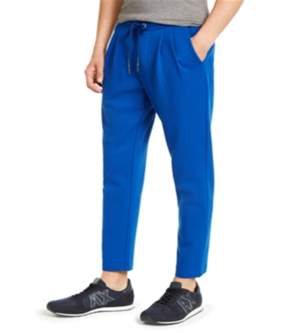 Calça de moletom masculina AX Armani Exchange com ajuste reto e pregas e estampa de logotipo, azul, tamanho extragrande