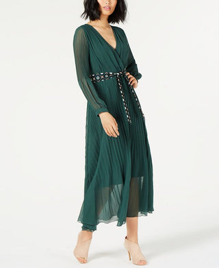 Vestido longo plissado com cinto Marella feminino, verde, tamanho 6