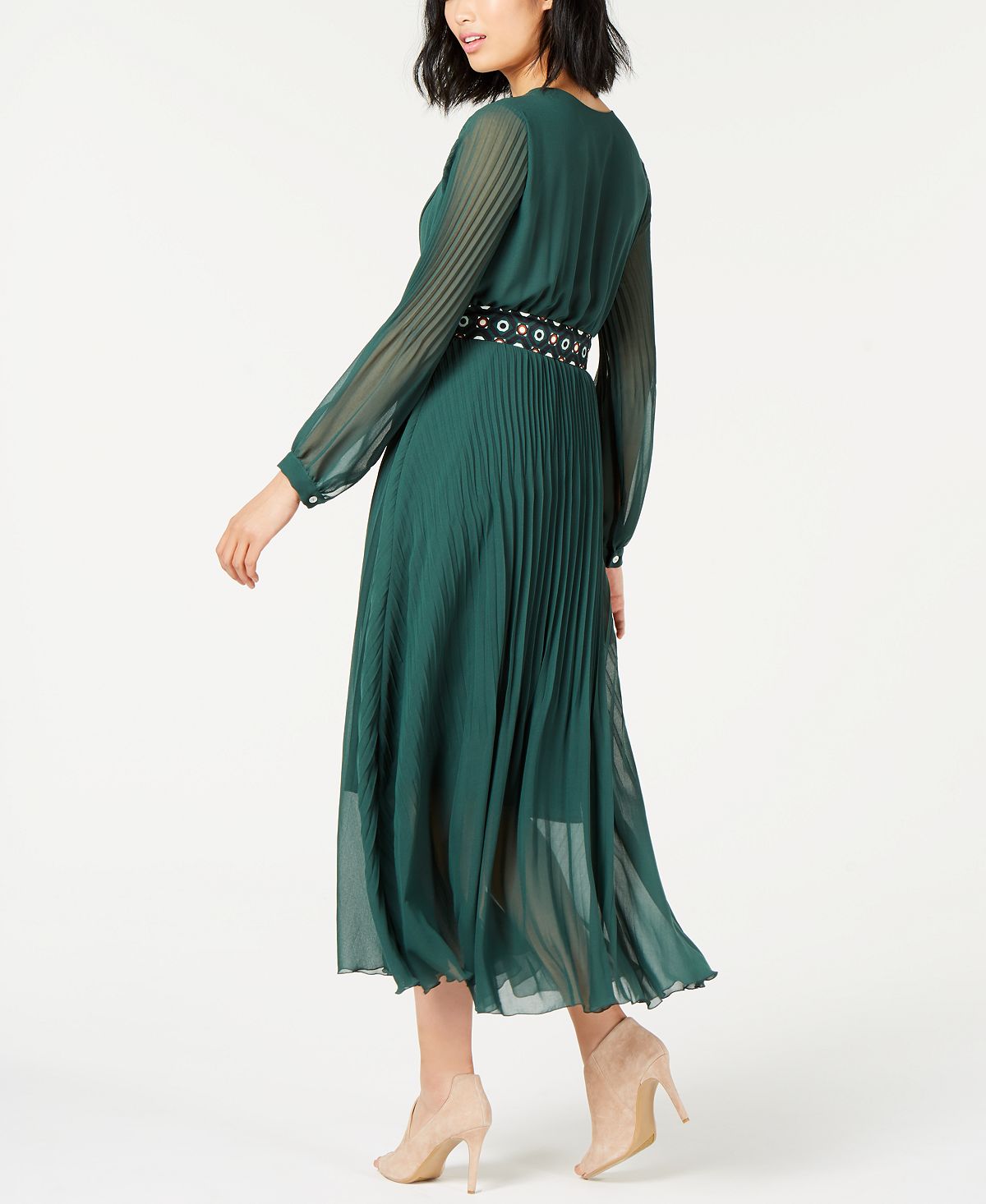 Vestido longo plissado com cinto Marella feminino, verde, tamanho 6
