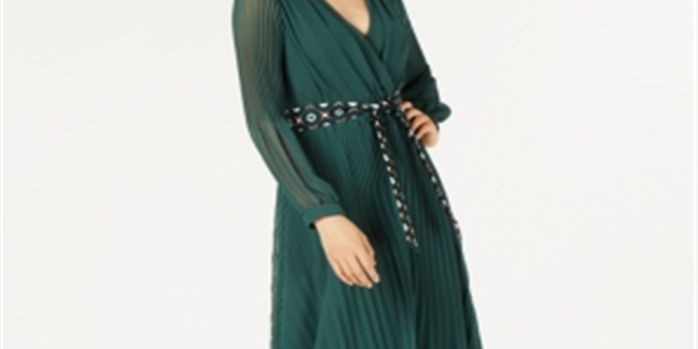 Vestido longo plissado com cinto Marella feminino, verde, tamanho 6