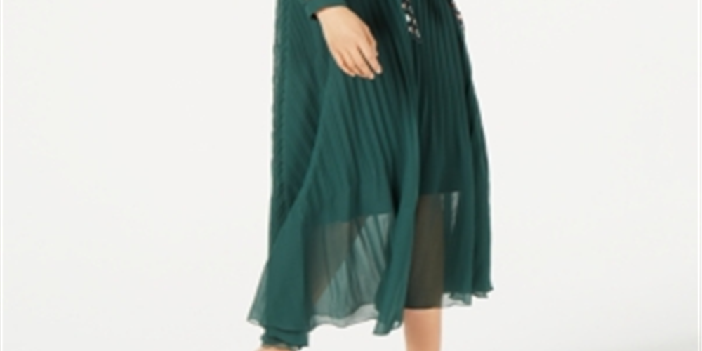 Vestido longo plissado com cinto Marella feminino, verde, tamanho 6