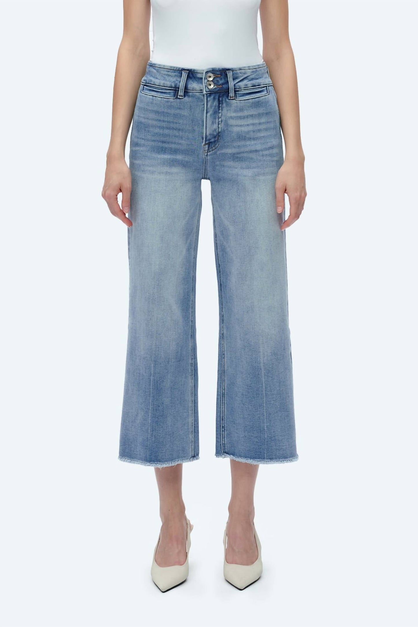 Bayeas - High Rise Wide Leg Denim Jeans With Raw Hem