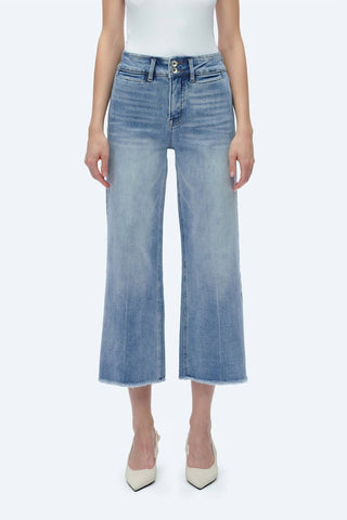 Bayeas - High Rise Wide Leg Denim Jeans With Raw Hem