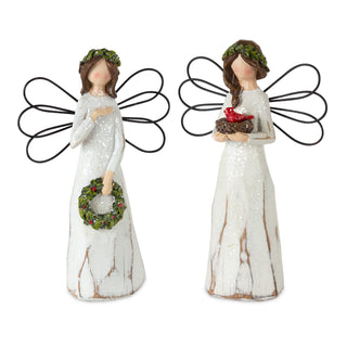 Frosted Winter Angel with Bird and Wreath Accent (Set of 6)