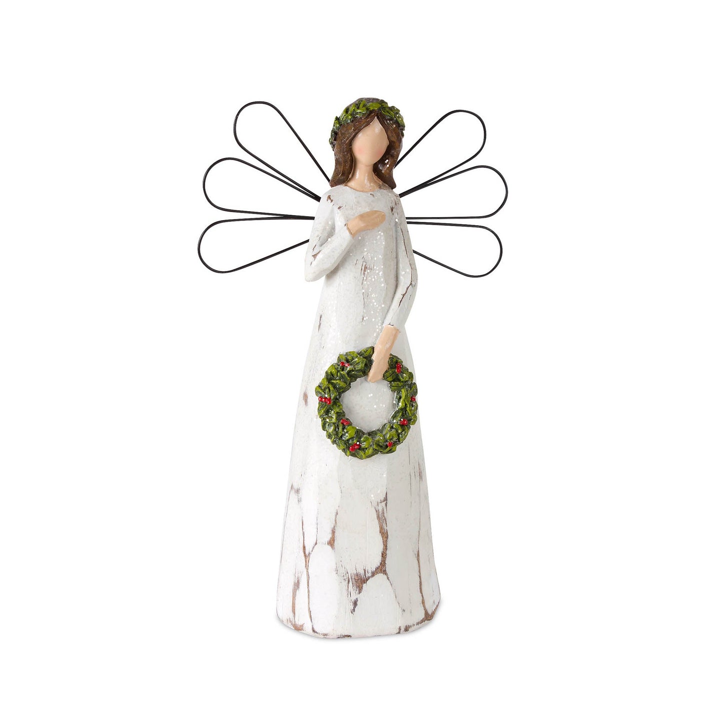 Frosted Winter Angel with Bird and Wreath Accent (Set of 2)