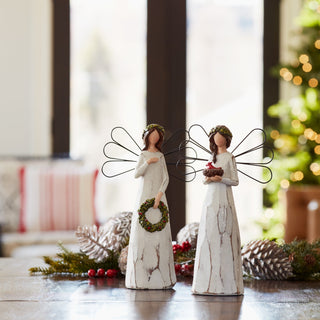 Frosted Winter Angel with Bird and Wreath Accent (Set of 2)
