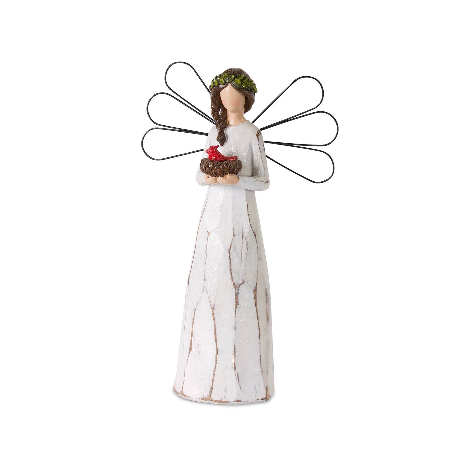 Frosted Winter Angel with Bird and Wreath Accent (Set of 2)