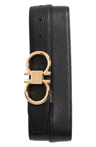 Salvatore Ferragamo Men's Double Gancio Leather Belt Black Size 46