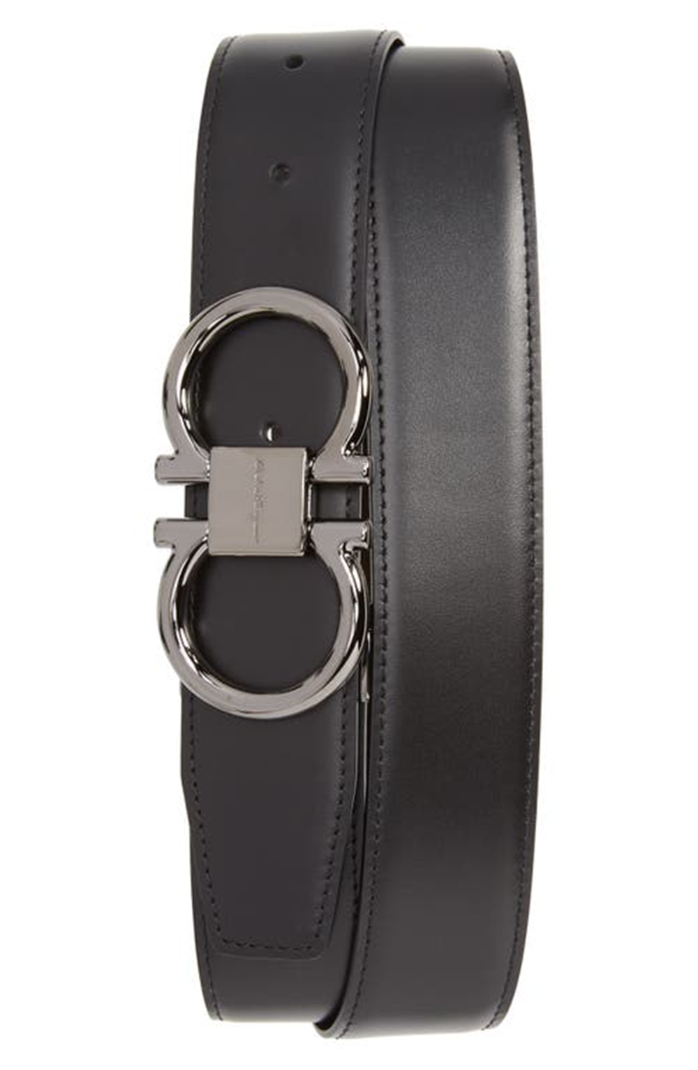 Cinto reversível de couro de bezerro Gancio masculino Ferragamo, preto, tamanho 36