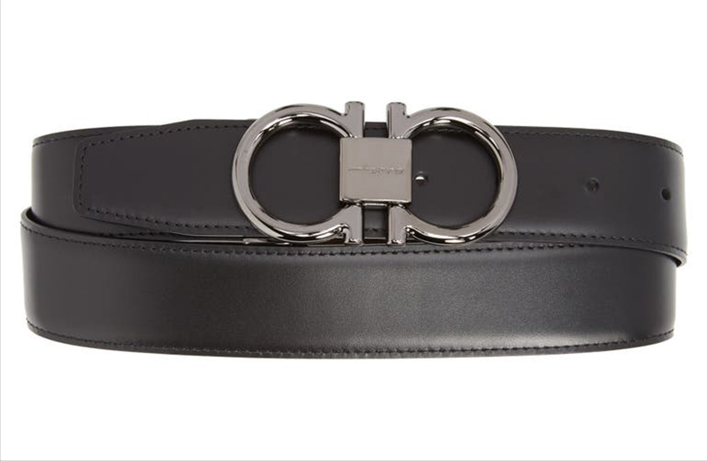 Cinto reversível de couro de bezerro Gancio masculino Ferragamo, preto, tamanho 36