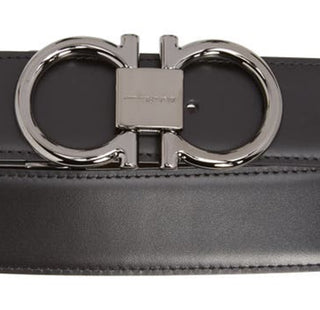 Cinto reversível de couro de bezerro Gancio masculino Ferragamo, preto, tamanho 36