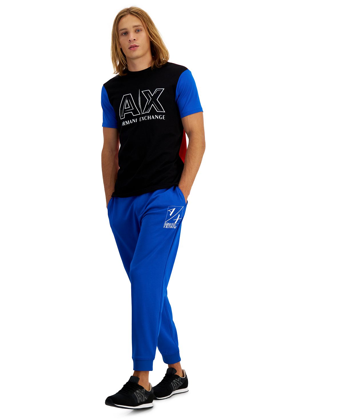 Camiseta masculina com logotipo tricolor A|X Armani Exchange, preta, tamanho extragrande