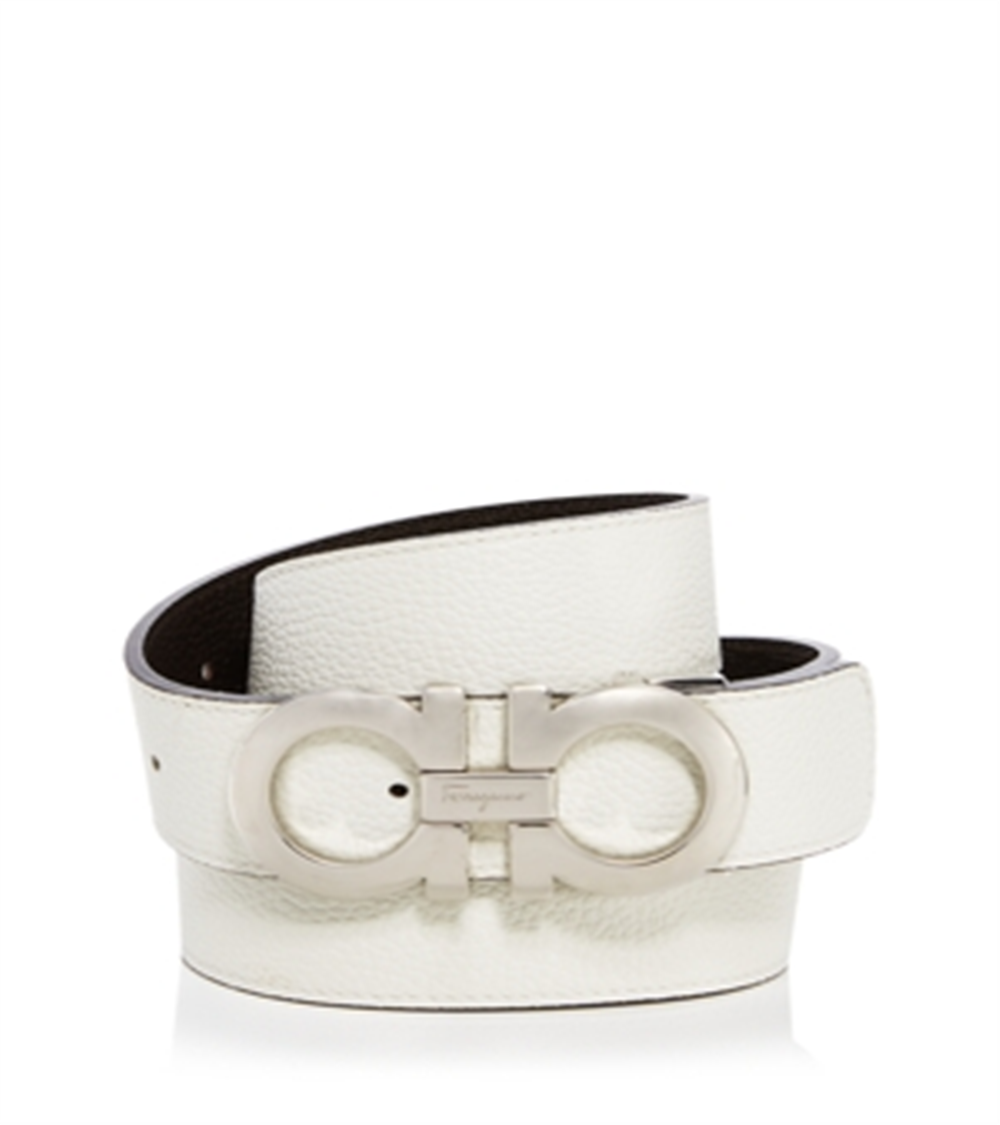 Cinto de couro reversível com fivela dupla Gancini Salvatore Ferragamo masculino, branco, tamanho 38