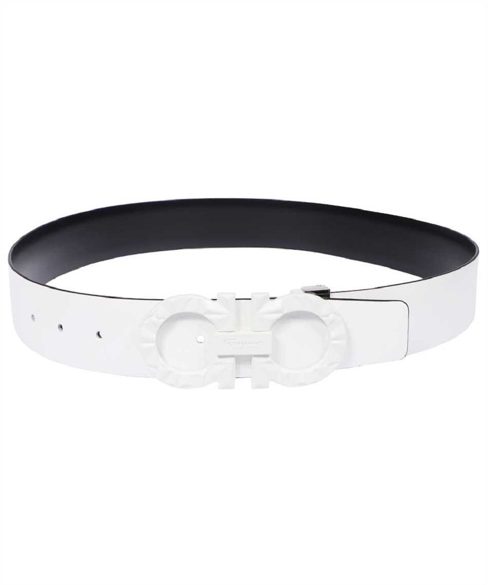 Cinto de couro reversível com fivela dupla Gancini Salvatore Ferragamo masculino, branco, tamanho 38