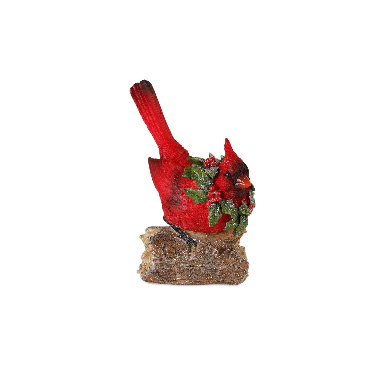 Perched Cardinal Bird on Log with Holly Wreath Accent (Set of 4)
