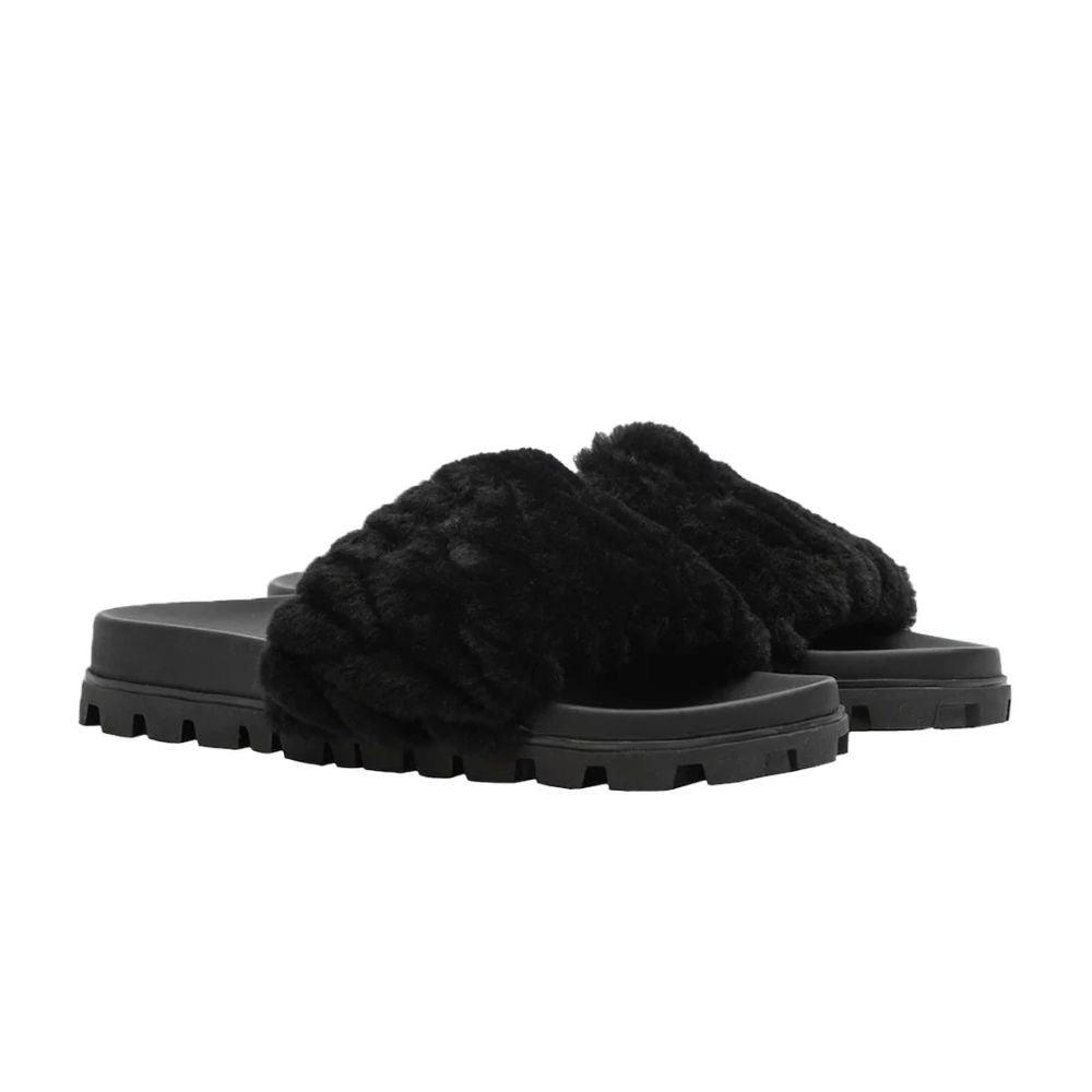 Sandálias Slide Miu Miu Femininas Matelassê Shearling Pretas Tamanho 39