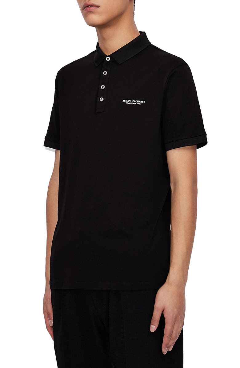 Camisa polo masculina AX Armani Exchange Milano New York Logo, preta, tamanho médio