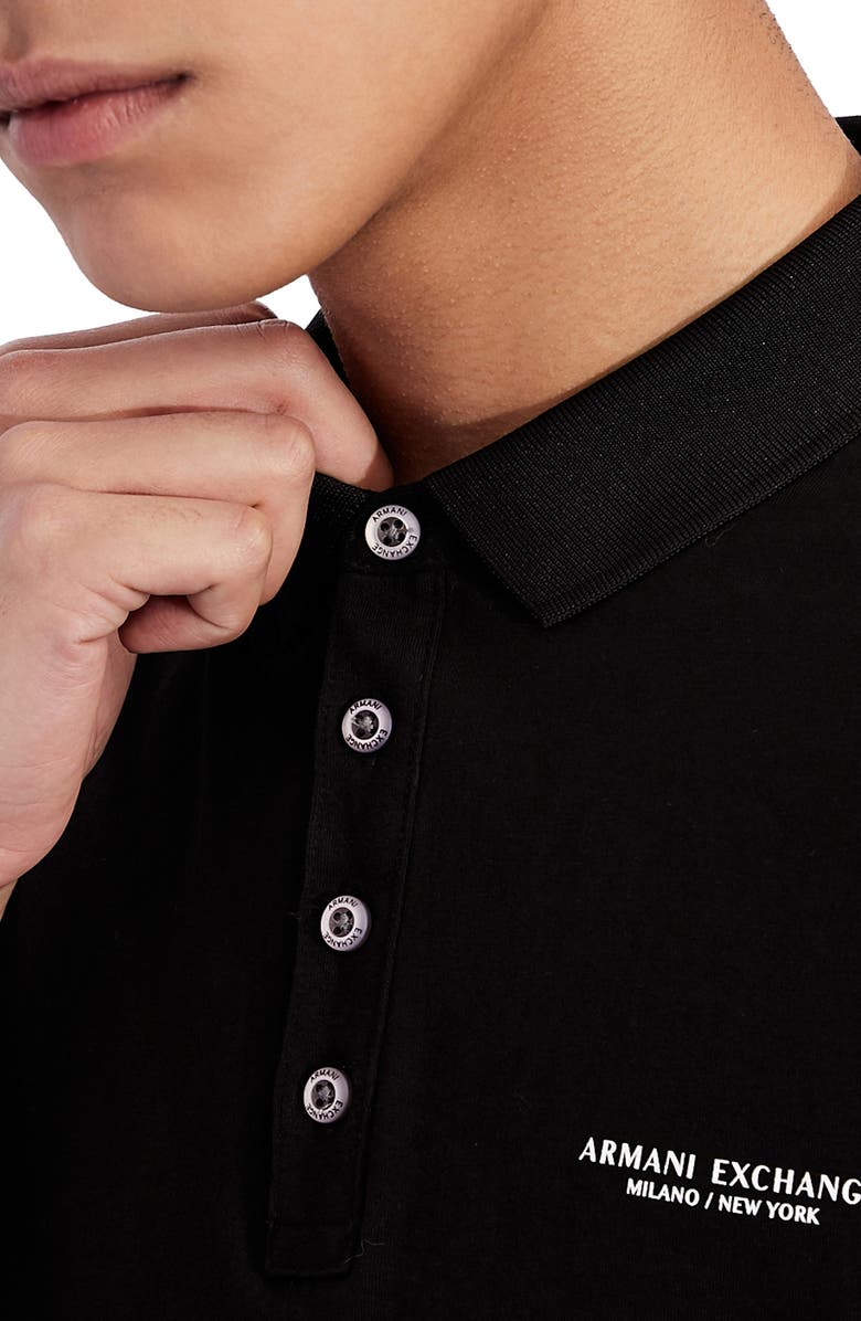 Camisa polo masculina AX Armani Exchange Milano New York Logo, preta, tamanho médio