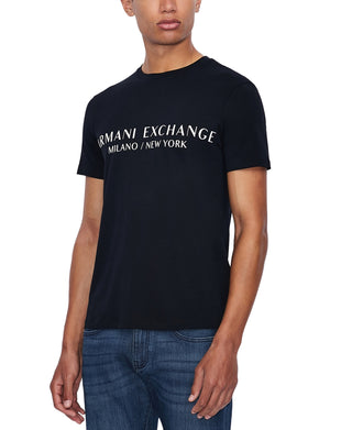 Camiseta masculina com estampa de logotipo A|X Armani Exchange azul-marinho, tamanho XXG