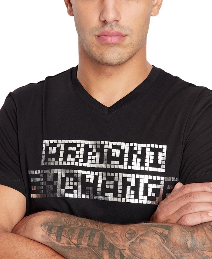 Camiseta masculina AX Armani Exchange com estampa de logotipo futurista, preta, tamanho M