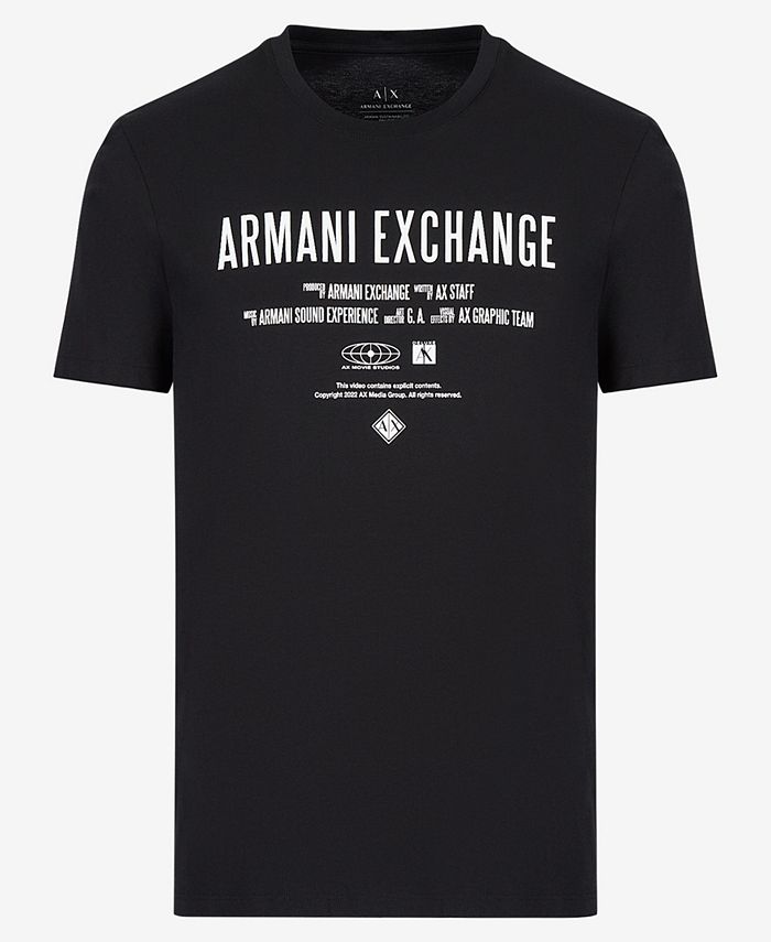 Camiseta masculina com estampa de logotipo e estilo de filme A|X Armani Exchange, preta, tamanho pequeno