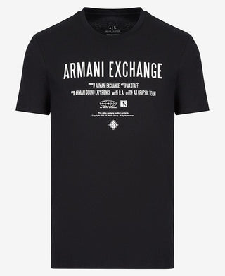 Camiseta masculina com estampa de logotipo e estilo de filme A|X Armani Exchange, preta, tamanho pequeno