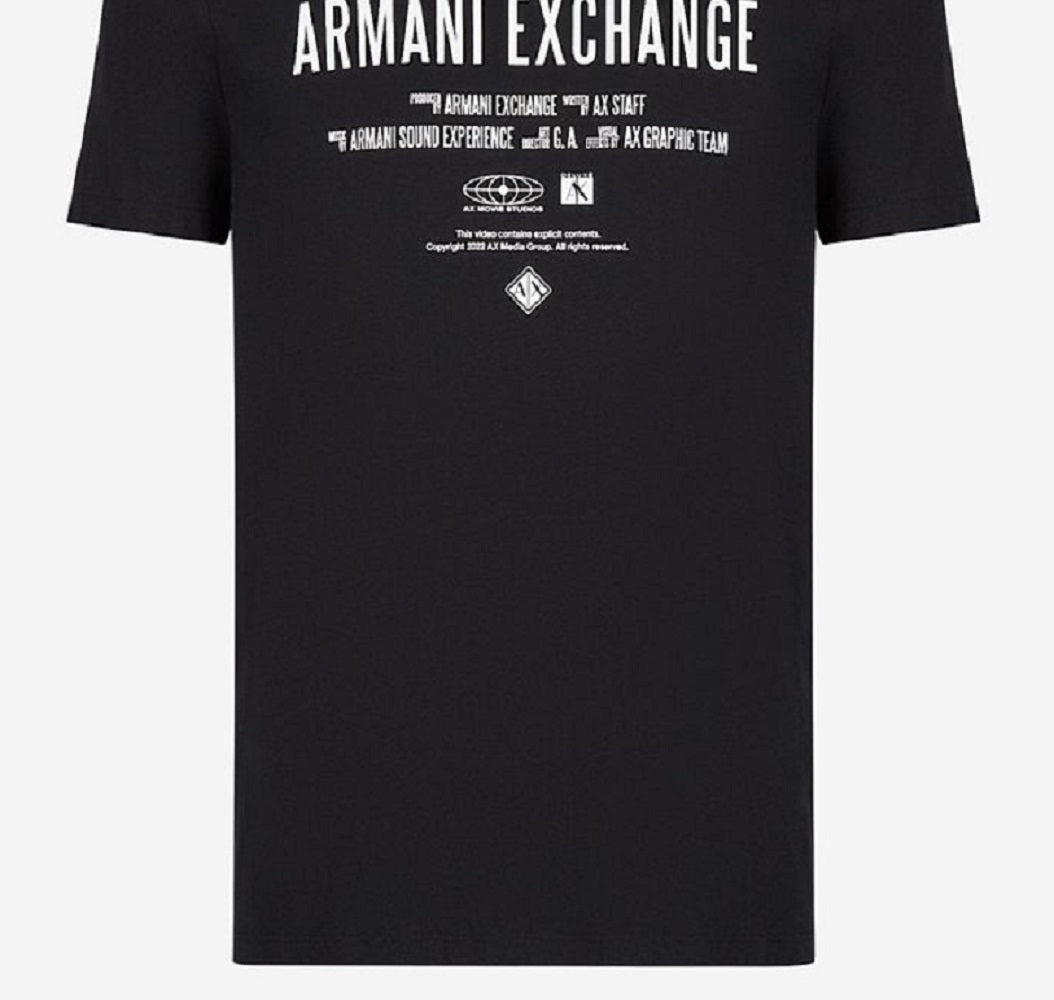 Camiseta masculina com estampa de logotipo e estilo de filme A|X Armani Exchange, preta, tamanho pequeno
