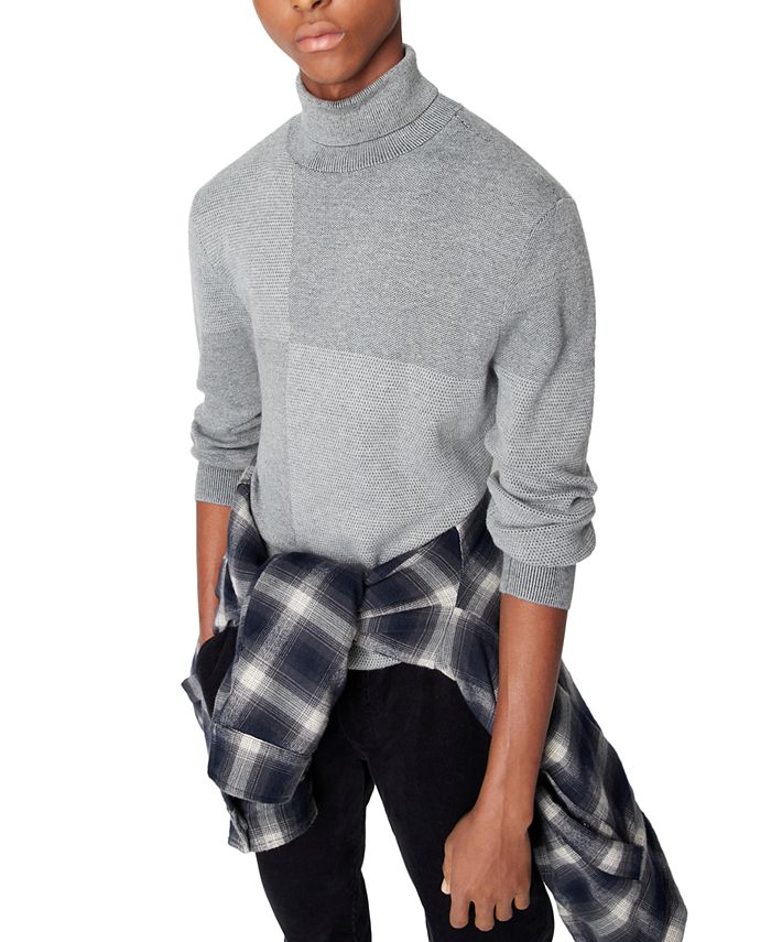 A|X Armani Exchange Suéter Masculino de Gola Alta Colorblock Cinza Tamanho Grande