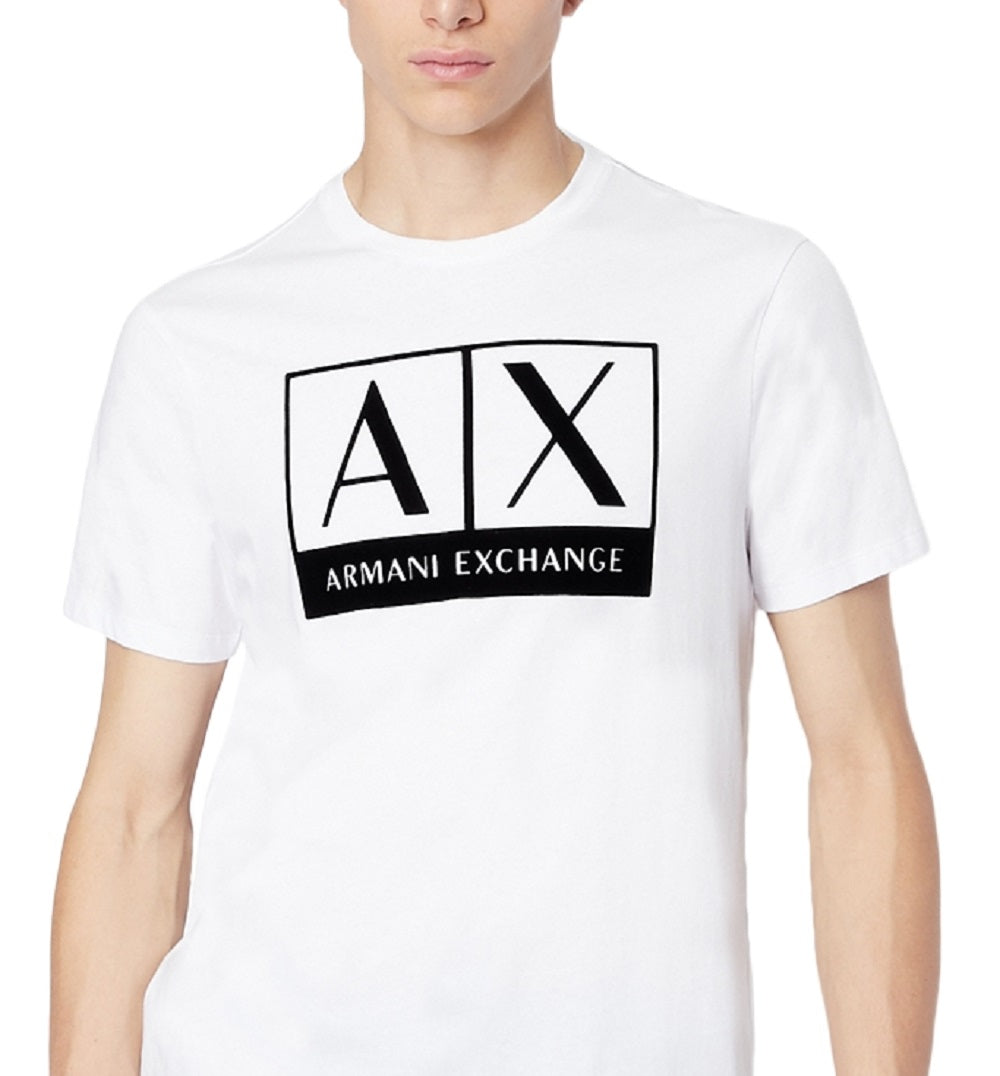 Camiseta masculina AX Armani Exchange com estampa de logotipo, branca, tamanho extragrande