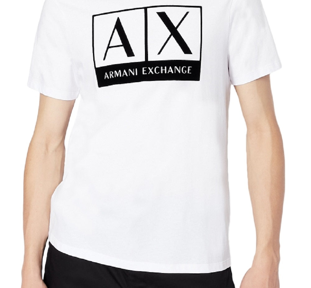 Camiseta masculina AX Armani Exchange com estampa de logotipo, branca, tamanho extragrande