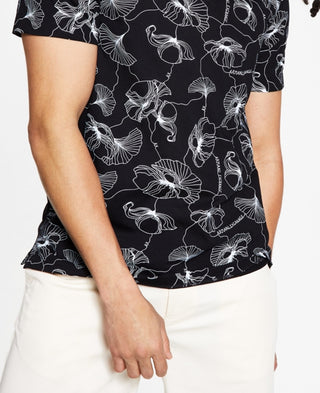 Camisa Polo Masculina A|X Armani Exchange com Estampa Floral, Preta, Tamanho Médio